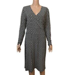 Grace Elements Park Ave Dress Sz L Chain Print Midi Black & White Geometric NWT